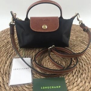 NEW Mini Longchamp Original Black Handbag Pouch Canvas Makeup XS